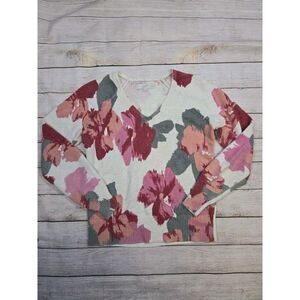 LOFT Floral Crewneck Sweater in Cream, Pink, Rose, Gray